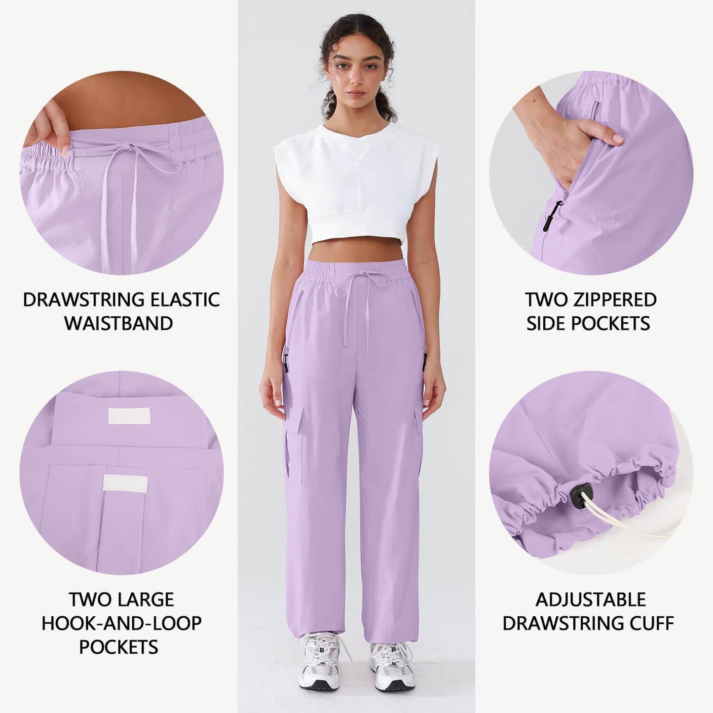 Hiking Pants Women Lightweight Cargo Pants Quick Dry Water Resistant Outdoor Travel Pants with Zipper Pockets