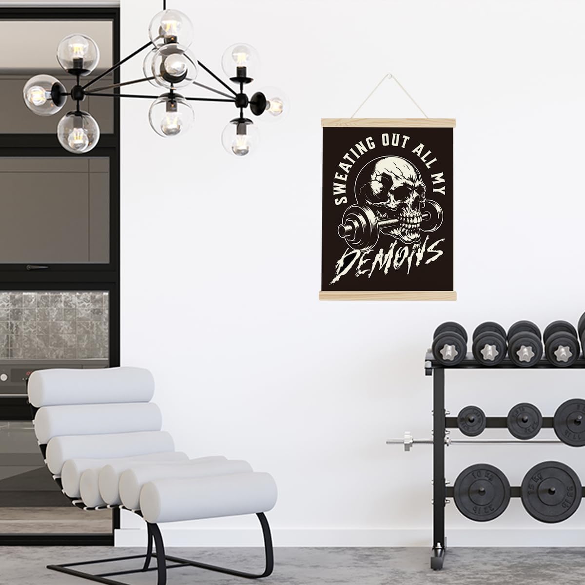 Gym Dumbbell Motivational Posters College Dorm Posters Gifts for Guys Friends Sweating Out All My Demons Gym Flag Wall Art Decor Sign for Home Gym Bedroom Office