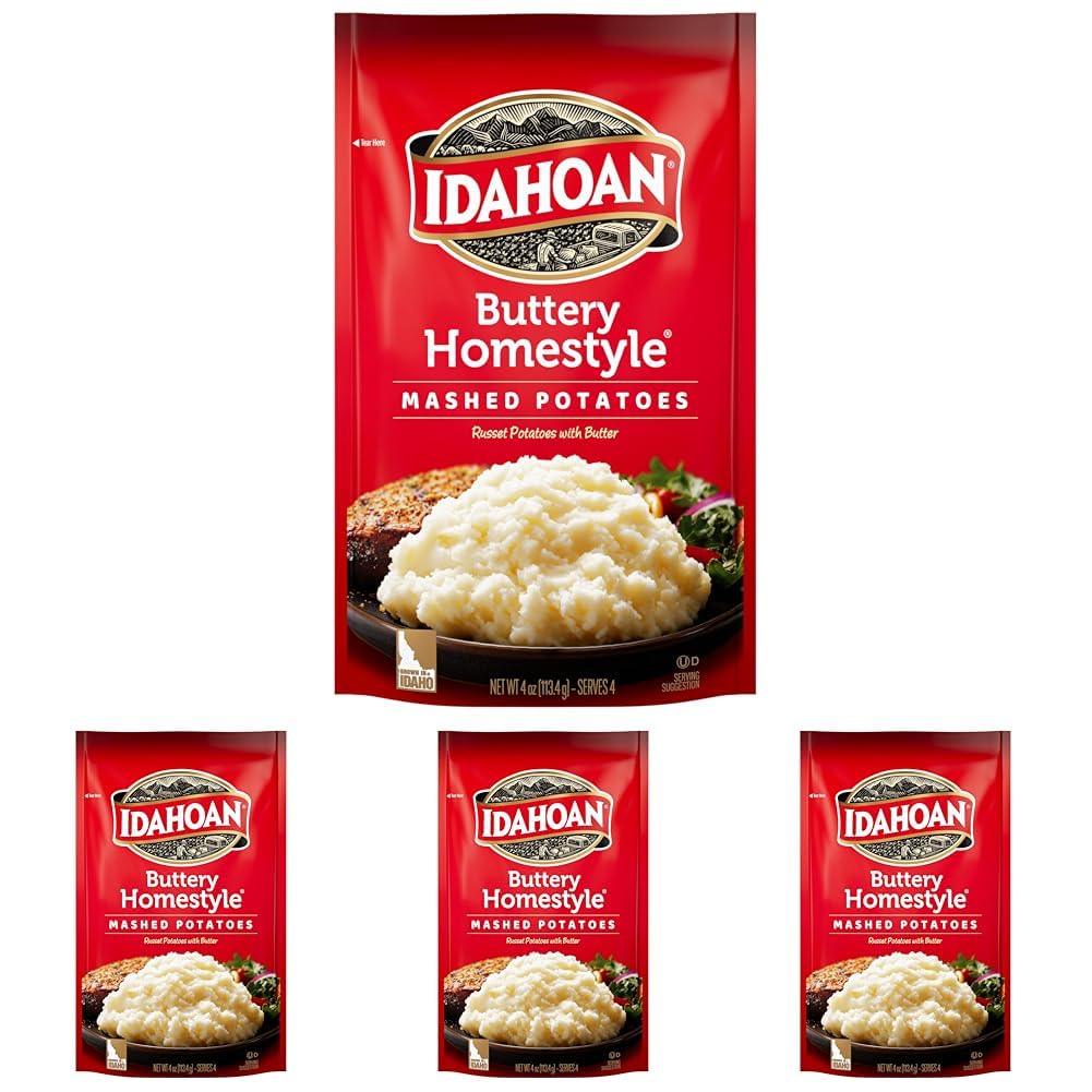 Idahoan Mashed Potatoes, Buttery Homestyle, 4 oz (Pack of 4)