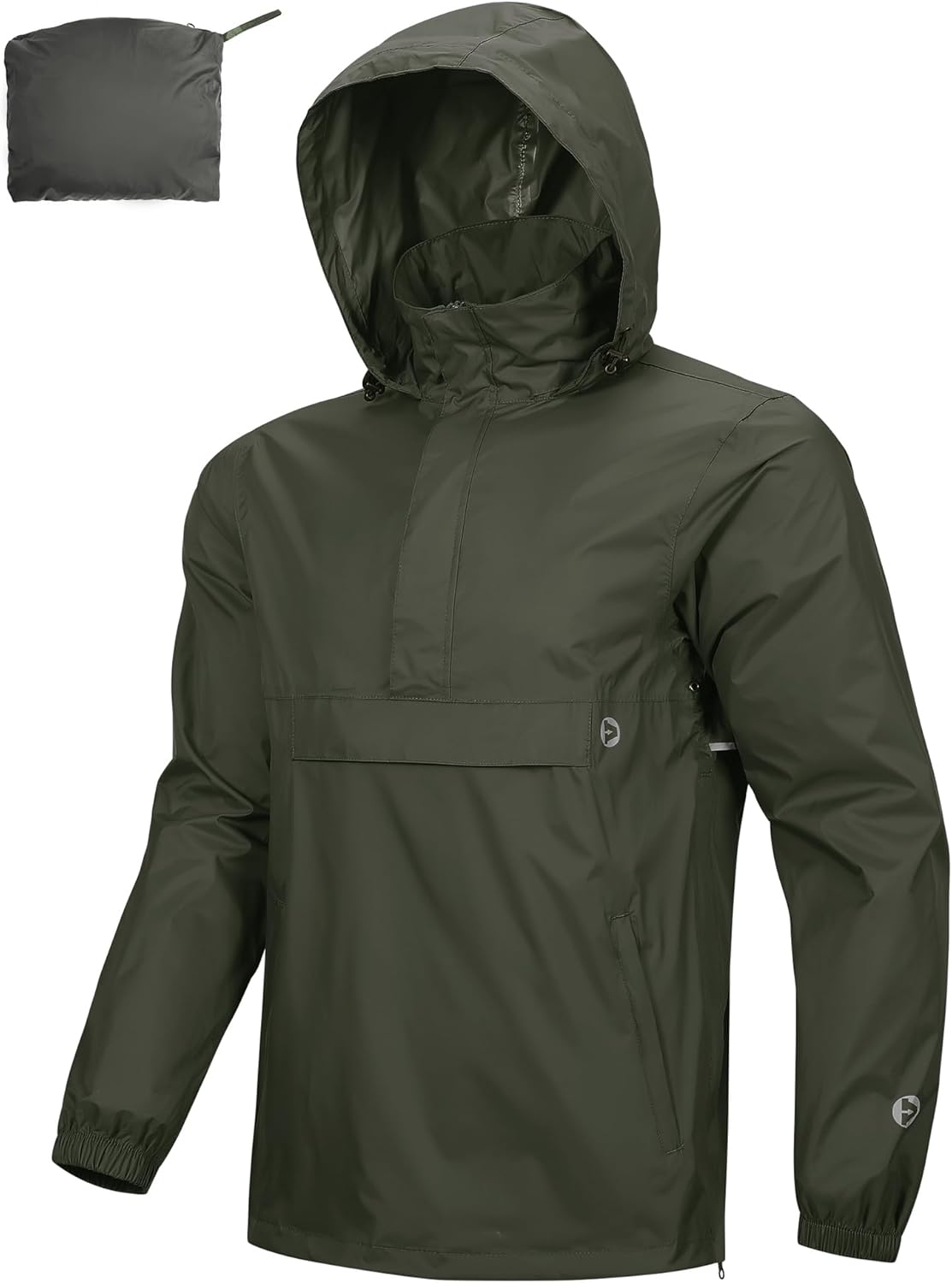 Outdoor Ventures Men's Rain Jacket Waterproof Lightweight Packable Rain Pullover for Hiking Golf Running