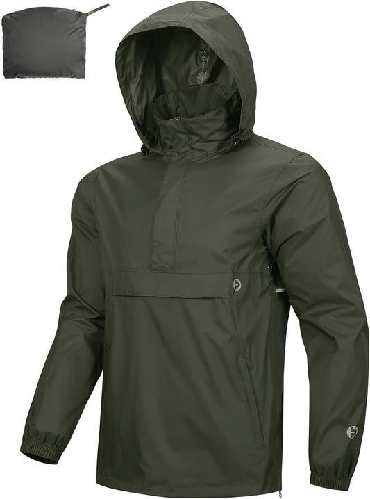 Outdoor Ventures Men's Rain Jacket Waterproof Lightweight Packable Rain Pullover for Hiking Golf Running