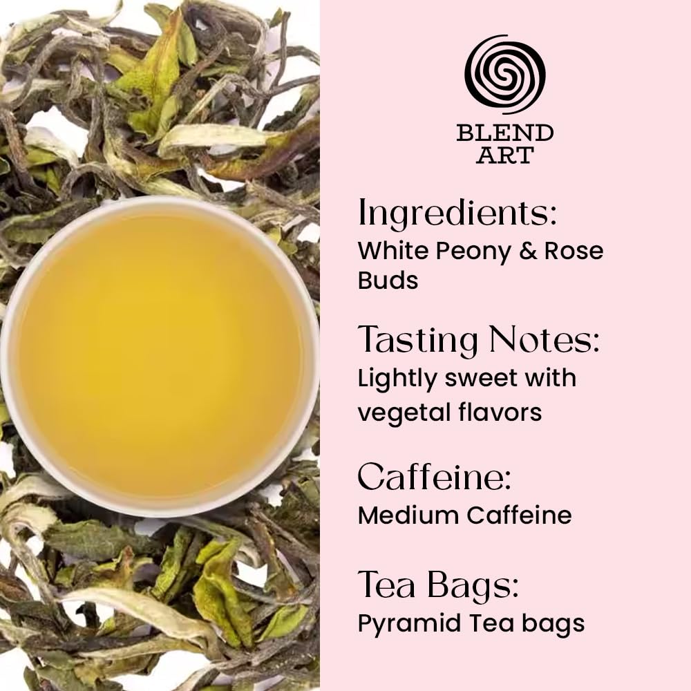 Blendart Blossom Blush Rose White Tea Bags Delicate Caffeinated Tea Made from Fresh Leaves. Natural Premium White Tea Bags -50 Pyramid Tea Bags