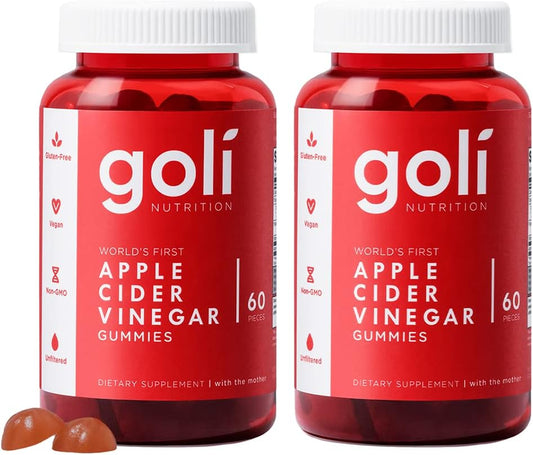 Goli Nutritional Supplement, Apple Cider Vinegar Gummy Vitamins Nutrition, 2 Pack of 60 Count