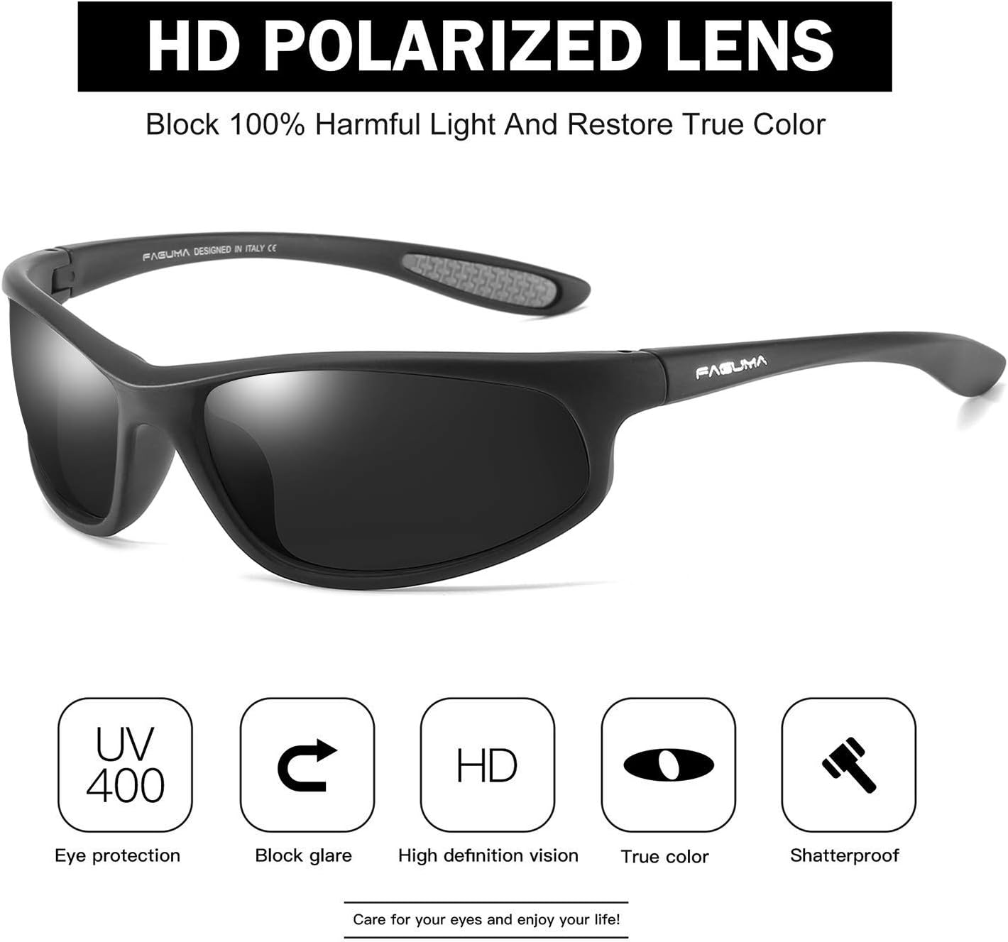 FAGUMA Polarized Sports Sunglasses For Men Cycling Driving Fishing UV400 Protection