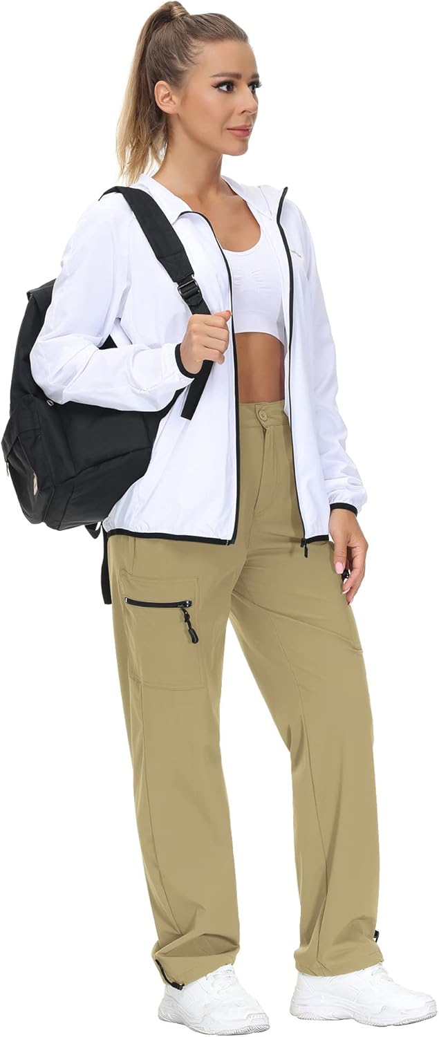 VVK Women's Hiking Cargo Pants Lightweight Quick Dry Outdoor Athletic Pants Camping Climbing Golf Zipper Pockets