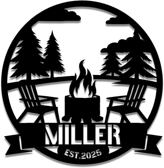 Personalized Campfire Metal Name Sign | Custom Camping Metal Signs | Family Wall Art & Split Letter Name | Wedding Gift & Anniversary | Indoor Decor Gift for Women, Men, Wife, Parents, Couple