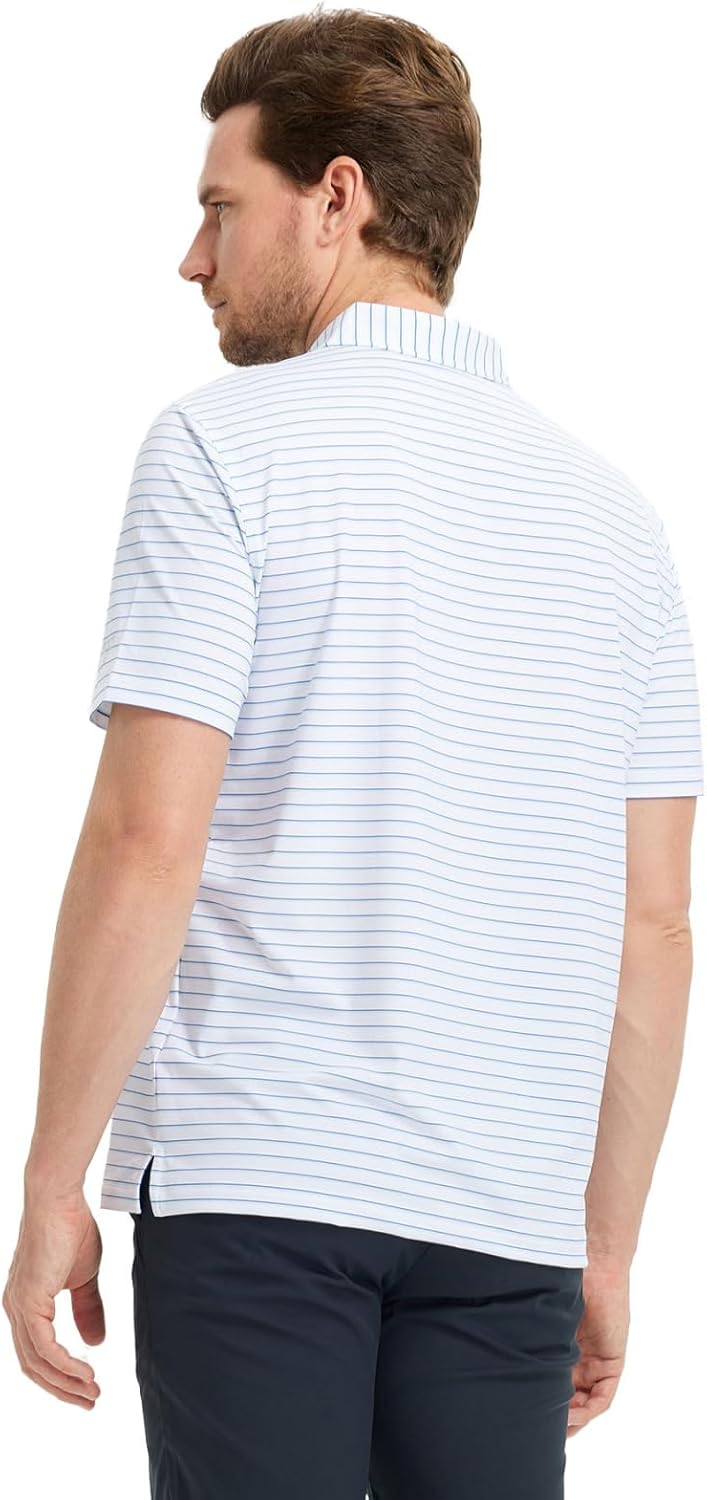 M MAELREG Golf Shirts for Men Moisture Wicking Striped Polo Performance Dry Fit Business Sports Mens Polo Shirts Short Sleeve