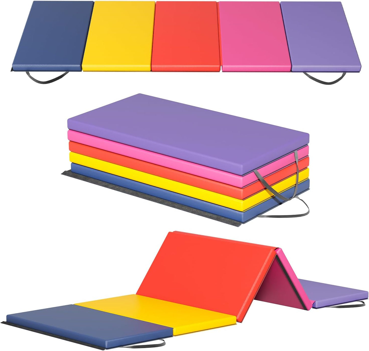 Gymnastics Tumbling Mats Portable Gymnastics Mat Foldable Tumbling Mat 2'x6'/4'x8' PU Leather Exercise Mat Yoga Mat with Carrying Handles for home Workout outdoor Yoga Gymnastics