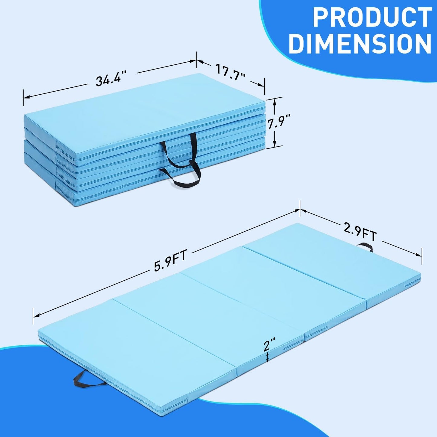 ZENOVA Gymnastics Mat 6'x3'x2''/4'x8'x2'' Exercise Mat Gym Mat for Home Aerobics Workout Foldable Tumbling Mat Children Gifts