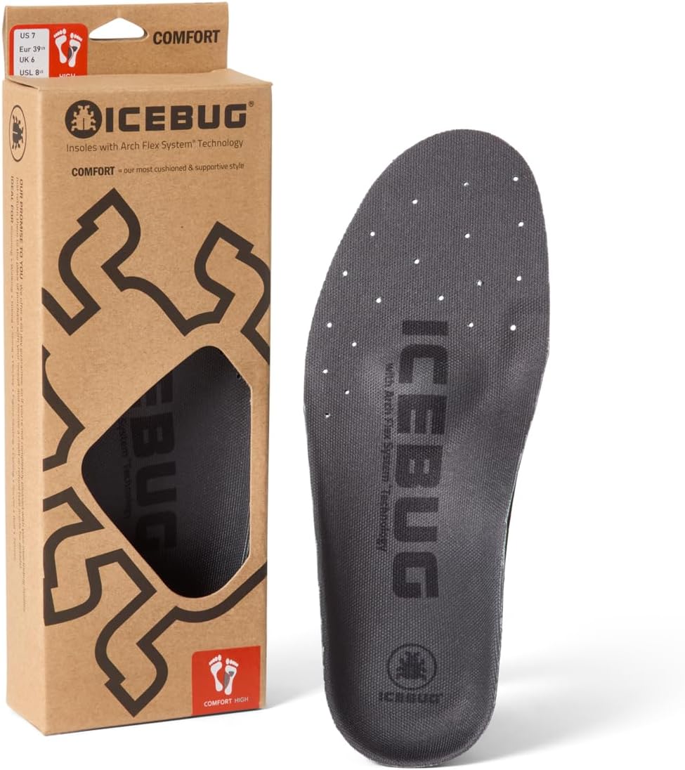 Icebug Comfort Insoles with Dynamic Arch Support, Charcoal Medium Arch, M 12