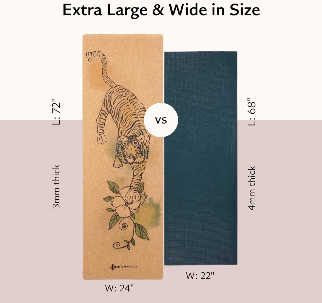 Cork Yoga Mat - Artist Designed, Premium Printed Eco-Friendly Non-Slip mat, Great for Regular & Hot Yoga, Pilates, Workouts 72 inch x 24 inch x 3mm Thick