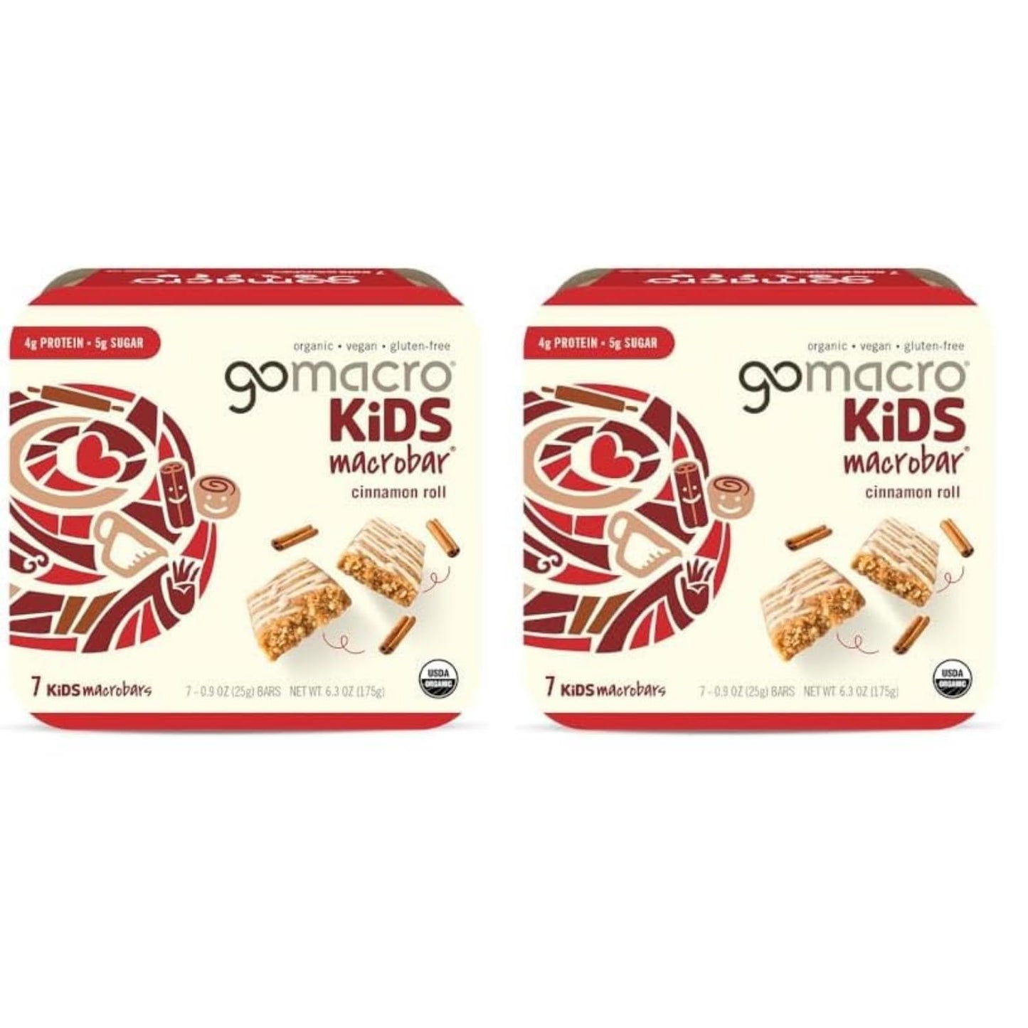 GoMacro Kids MacroBar Organic Vegan Snack Bars - Cinnamon Roll (0.90 Ounce Bars, 7 Count) (Pack of 2)
