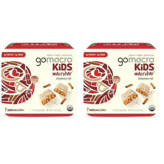 GoMacro Kids MacroBar Organic Vegan Snack Bars - Cinnamon Roll (0.90 Ounce Bars, 7 Count) (Pack of 2)