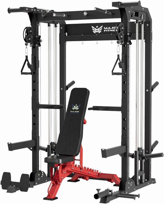 MAJOR FITNESS F22 Multi-Functional Power Rack—1600lbs Capacity All-in-One Squat Rack with Dual Pulley System for Home Gym Strength Training