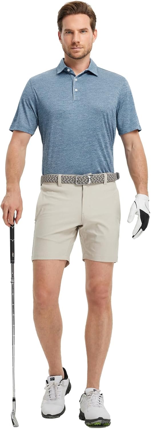 M MAELREG Golf Shirts for Men Short Sleeve Dry Fit Casual Striped Performance Moisture Wicking Collared Mens Polo Shirts