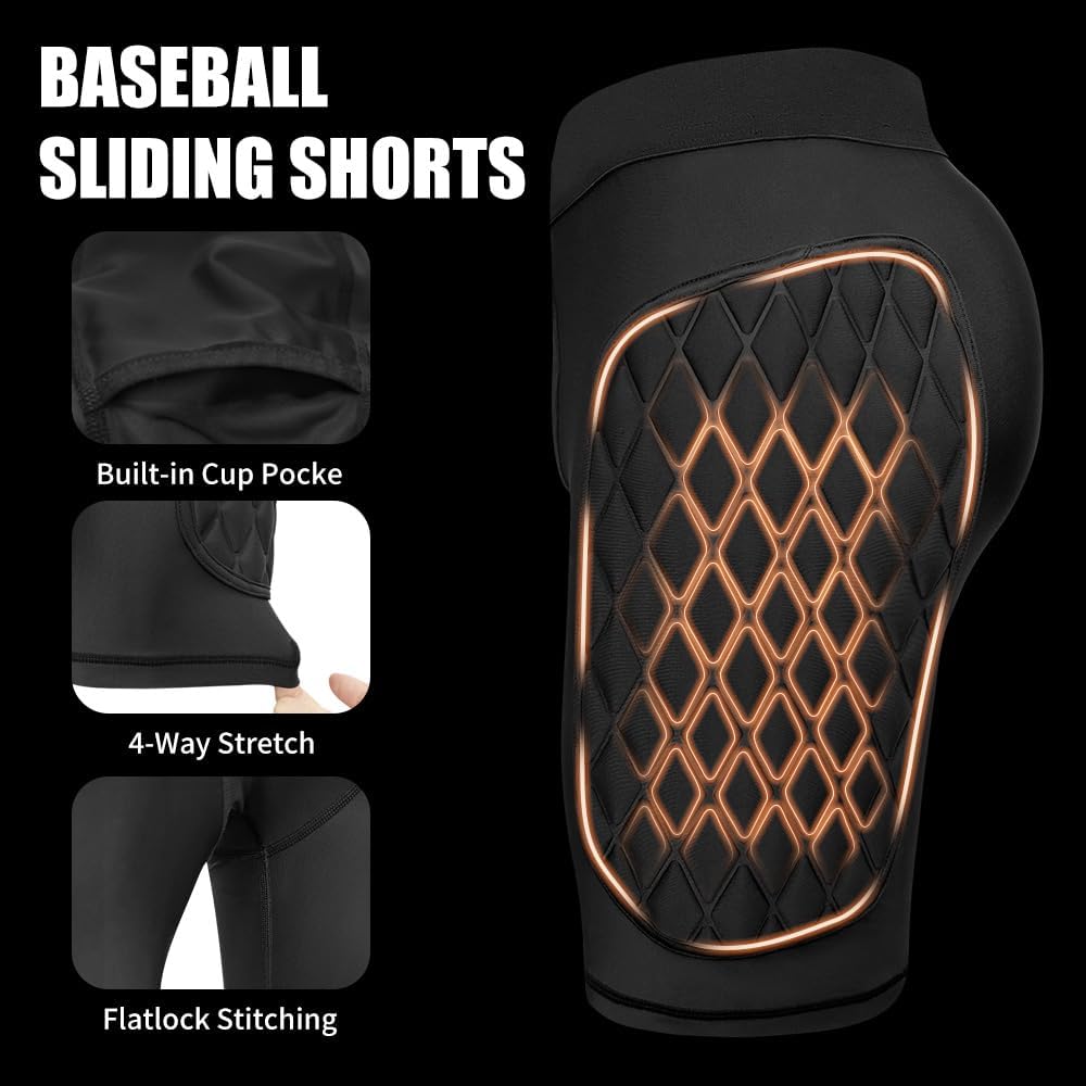 MK MOSSE KARNE Men Youth Baseball Sliding Shorts Padded Compression Shorts Protective Softball Sliding Shorts for Youth Adult