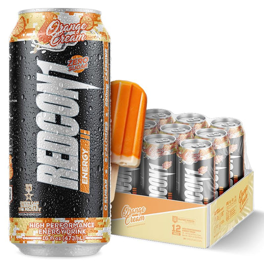 REDCON1 Energy High Performance Drink, Orange Cream - Zero Sugar Energy Drink with Alpha GPC Nootropic - 200mg of Natural Caffeine from Green Coffee Beans - Vitamin B6, B12 & B5 to Boost Mood (12 ct)