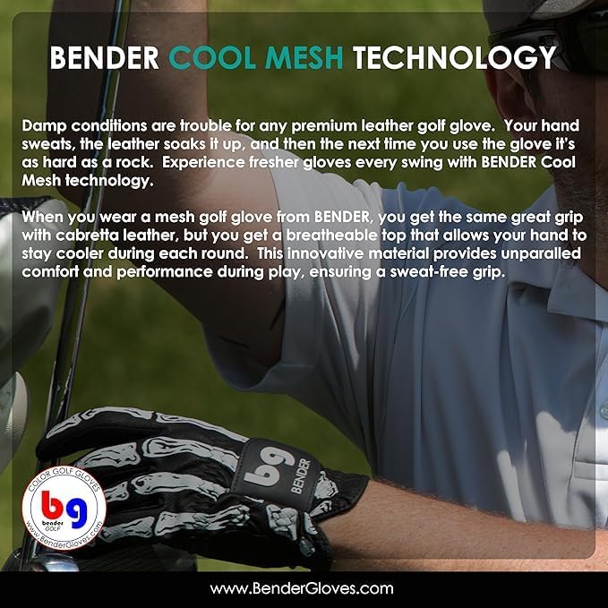 BG Bender - Mens Golf Glove, Durable Mesh Golf Gloves, Unique Golf Gloves