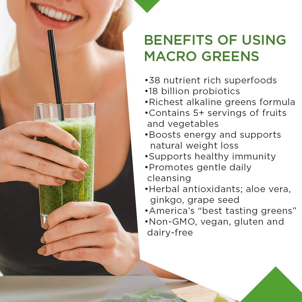 MacroLife Naturals Macro Greens Powder 38 Superfood Probiotic Antioxidant Enzyme & Herbal Supplement Immunity Energy Cleanse - Non-GMO Vegan Gluten-Free Dairy-Free - 10oz (30 Servings)