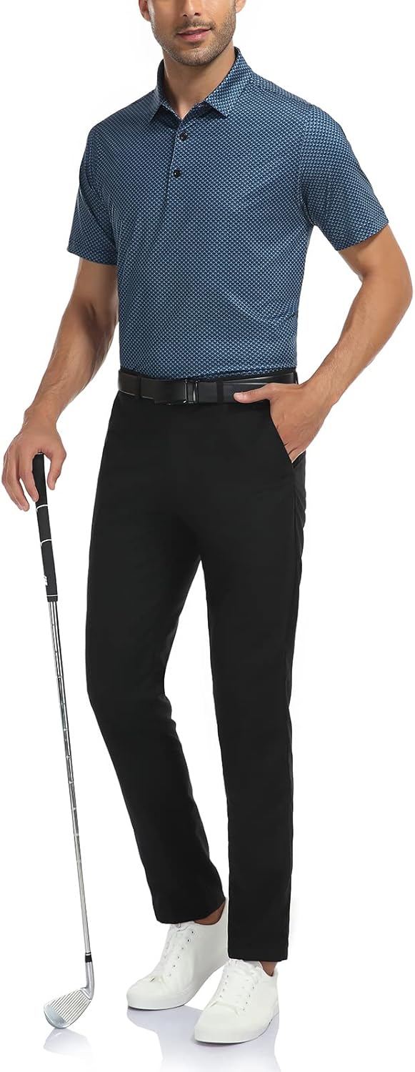 DEOLAX Mens Polo Shirts Fashion Print Mens Golf Shirt Dry Fit Mens Golf Polo Short Sleeve Quick Dry Funny Golf Shirt for Men