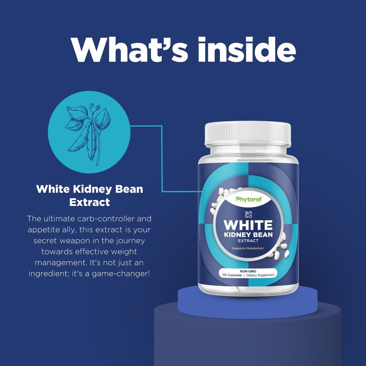 Phytoral White Kidney Bean Extract Carb Blocker - White Kidney Beans Supplement for Metabolism Boost & Ease Calories from Starchy Food - Carb Control Supplements - 120 Capsules