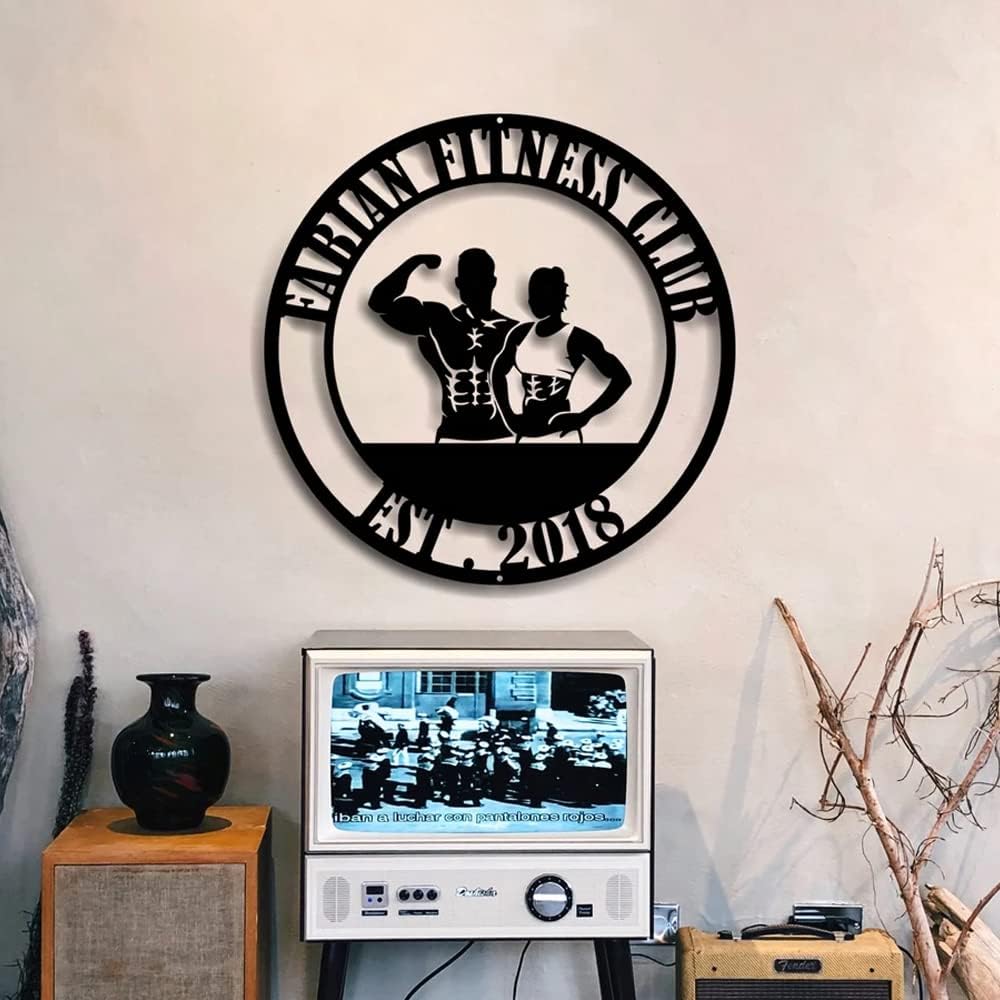 Gym Metal Wall Art Personalized Custom Name Fitness Decor, Workout Room Powerlifting Sign, Home Garage Center Motivational Gift for Women, Men, Dad, Papa, Grandpa, Mother, Sister, Girls, Family