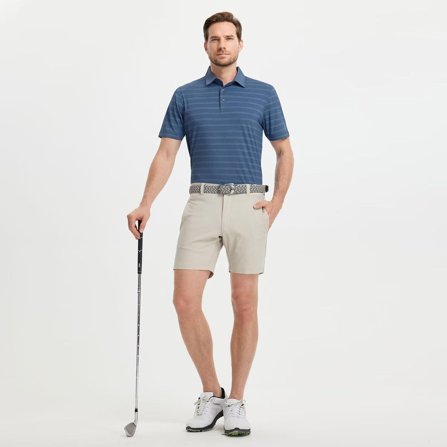 M MAELREG Golf Shirts for Men Moisture Wicking Striped Polo Performance Dry Fit Business Sports Mens Polo Shirts Short Sleeve