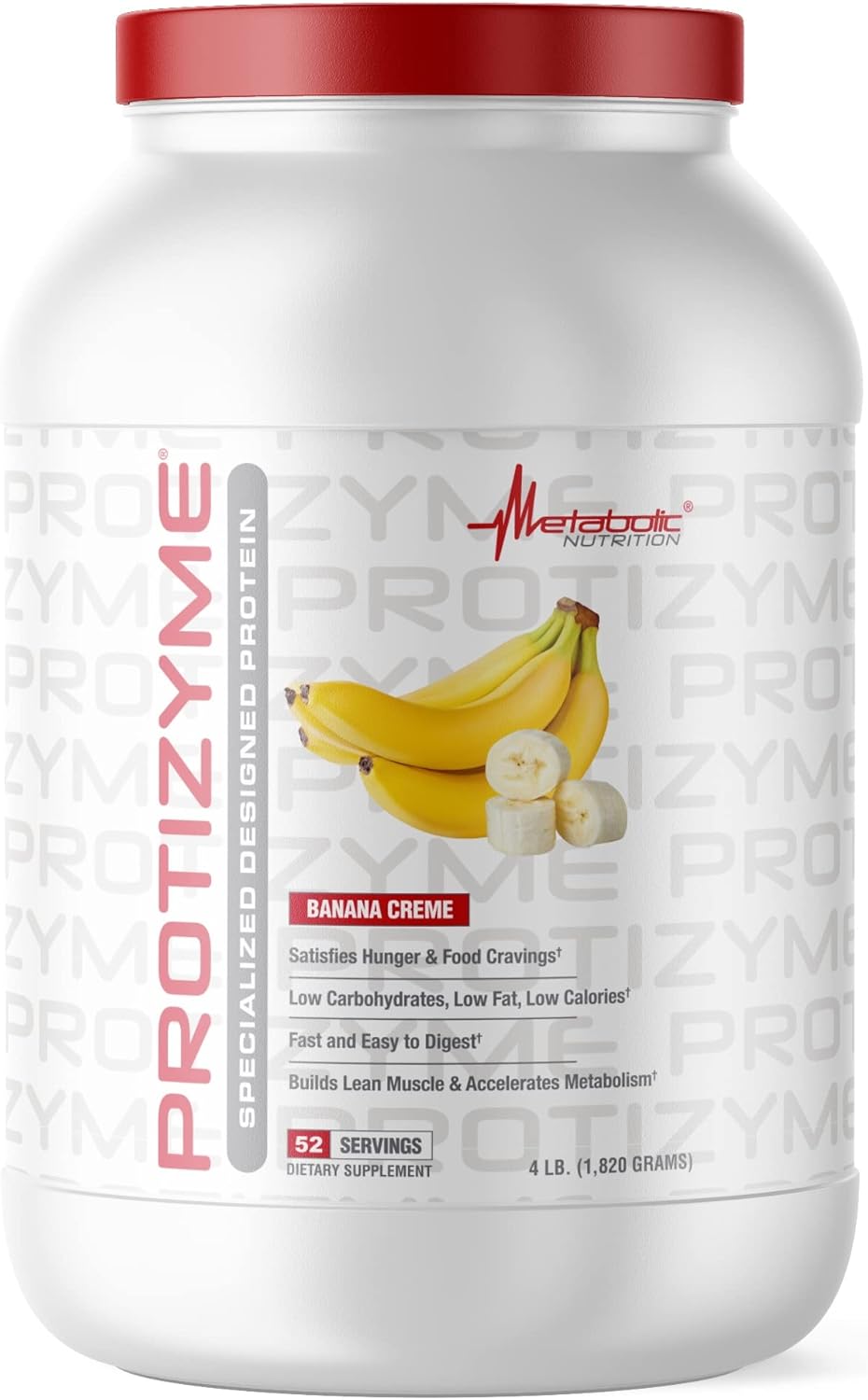 Metabolic Nutrition, Protizyme, 100% Whey Protein Powder, High Protein, Low Carb, Low Fat Whey Protein, Digestive Enzymes, 24 Essential Vitamins and Minerals, 4 Pound (52 ser)