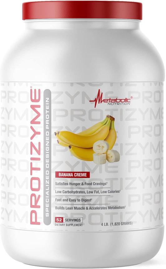Metabolic Nutrition, Protizyme, 100% Whey Protein Powder, High Protein, Low Carb, Low Fat Whey Protein, Digestive Enzymes, 24 Essential Vitamins and Minerals, 4 Pound (52 ser)