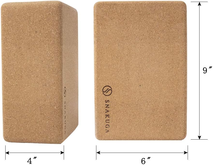 SNAKUGA Cork Yoga Block 2 Pack for Pilates, 4'' or 3'' Non-Slip & High Density Blocks for Meditation, Fitness and Stretching, Supportive and Flexibility Brick for Improve Poses Balance