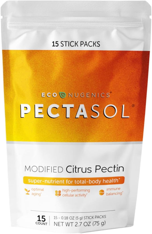 PectaSol Modified Citrus Pectin – 15 5g Stick Packs – Total-Body Health Supplement to Support Heart, Immune System, Inflammation Response & Healthy Aging + Maintain Healthy Galectin-3 Levels