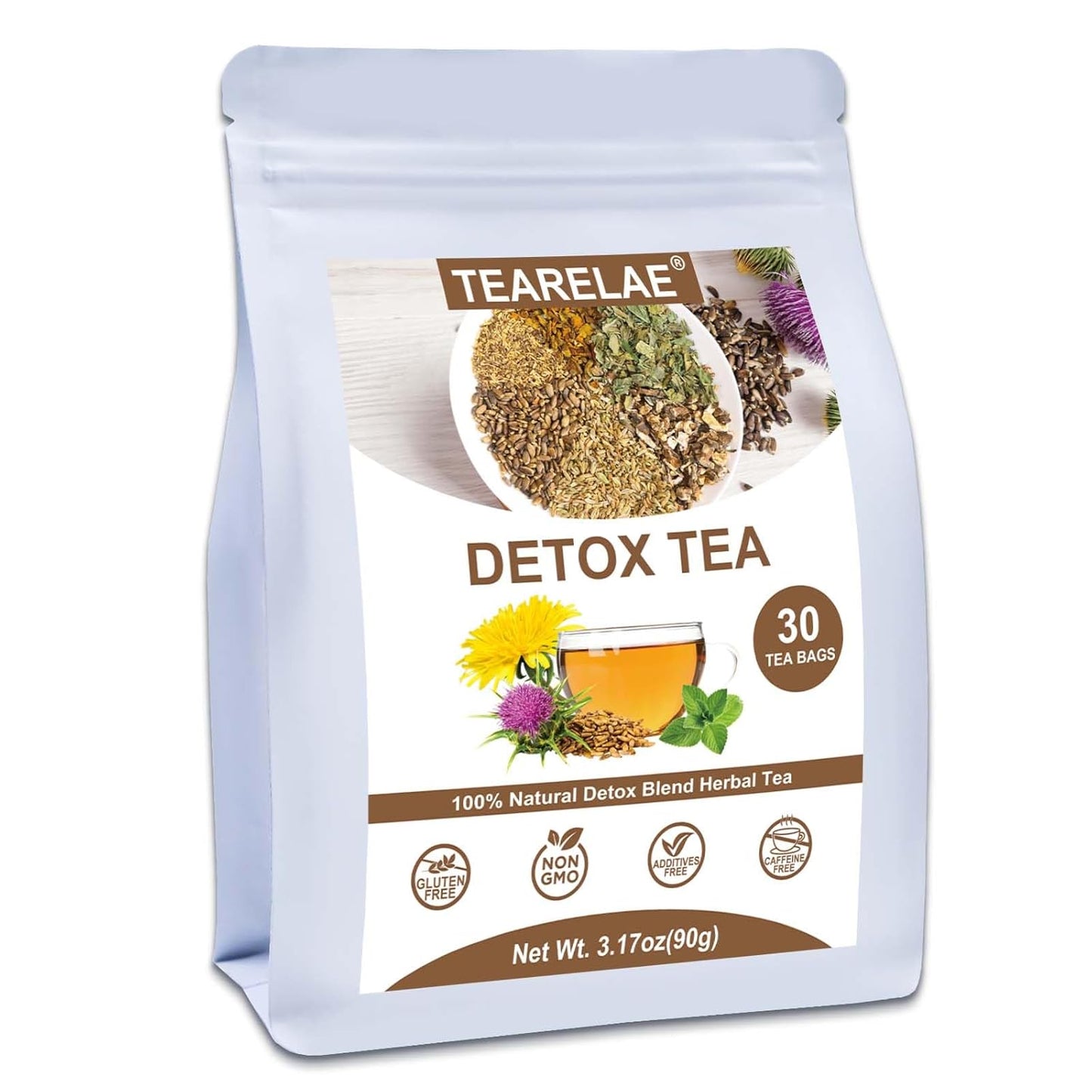 TEARELAE - Detox Tea, 30 Count Herbal Liver Detox Tea Bag - Milk Thistle Seed, Dandelion Root, Licorice Root, Fennel, Turmeric, Peppermint - Support Liver Function