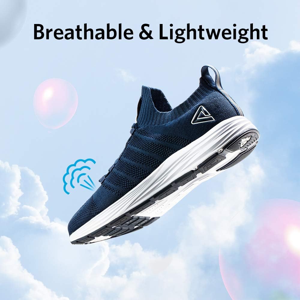 PEAK Mens Lightweight Walking Shoes Comfortable Slip On Sports Sneakers for Tennis, Gym, Running, Casual Workout