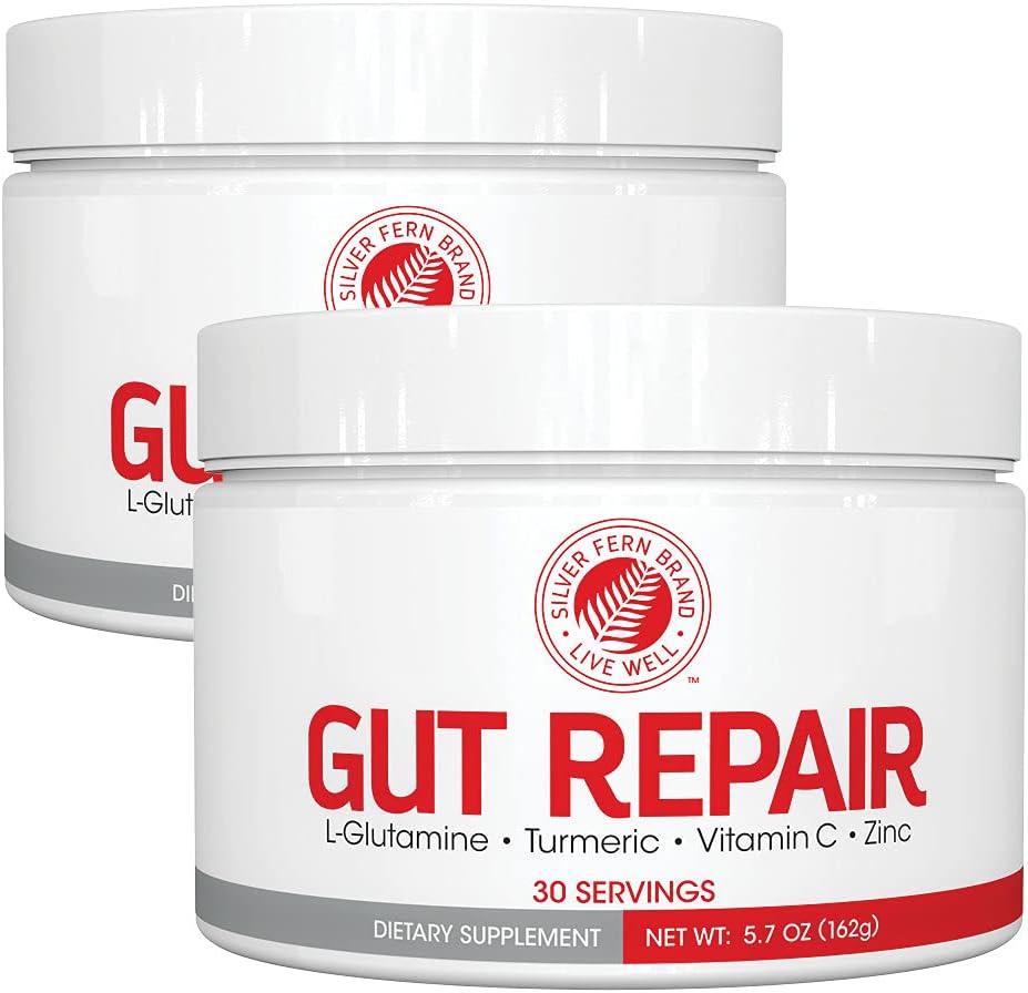 Silver Fern Gut Repair - Digestive Health Supplement Powder - L-Glutamine, Curcumin, Zinc & Ascorbic Acid (2 Tubs - 60 Servings)