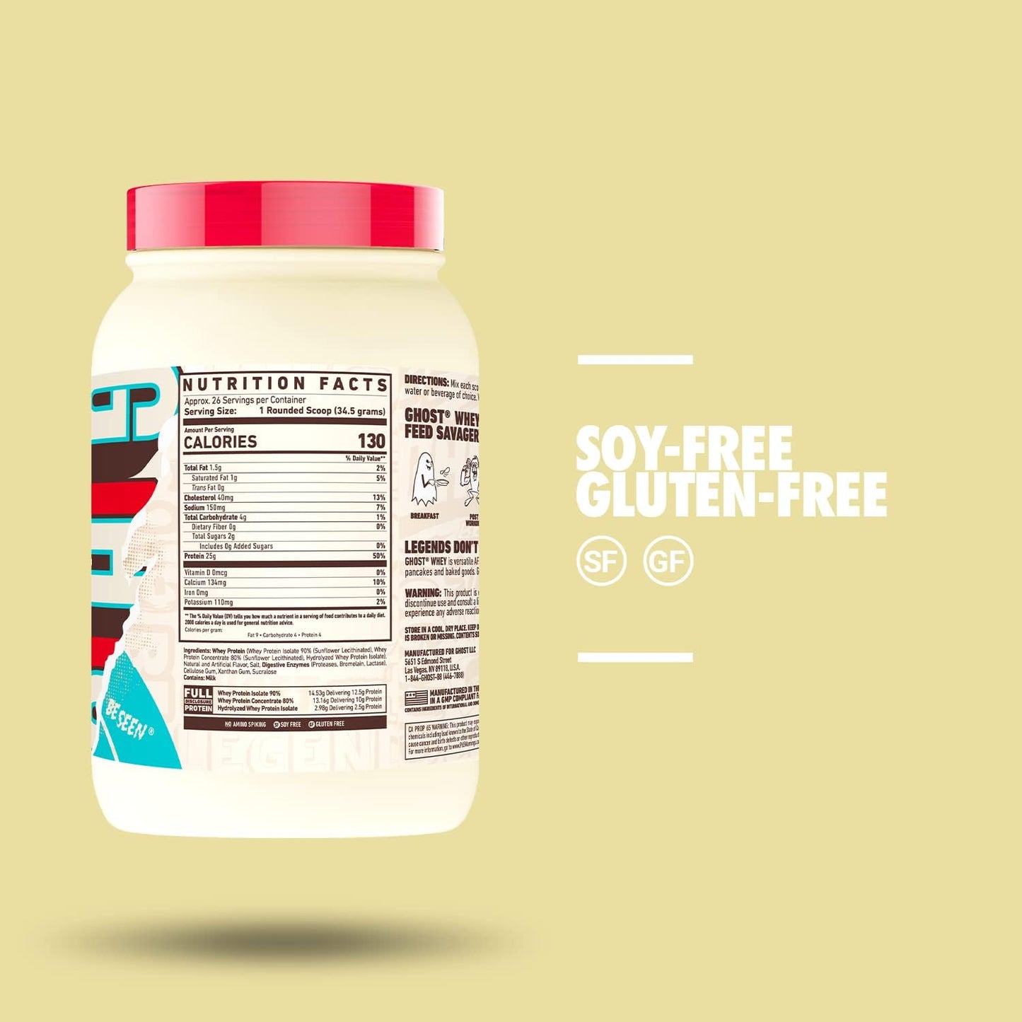 GHOST Whey Protein Powder, Cereal Milk - 2LB, 25G of Protein - Whey Protein Blend - ­Post Workout Fitness & Nutrition Shakes, Smoothies, Baking & Cooking - Soy & Gluten-Free