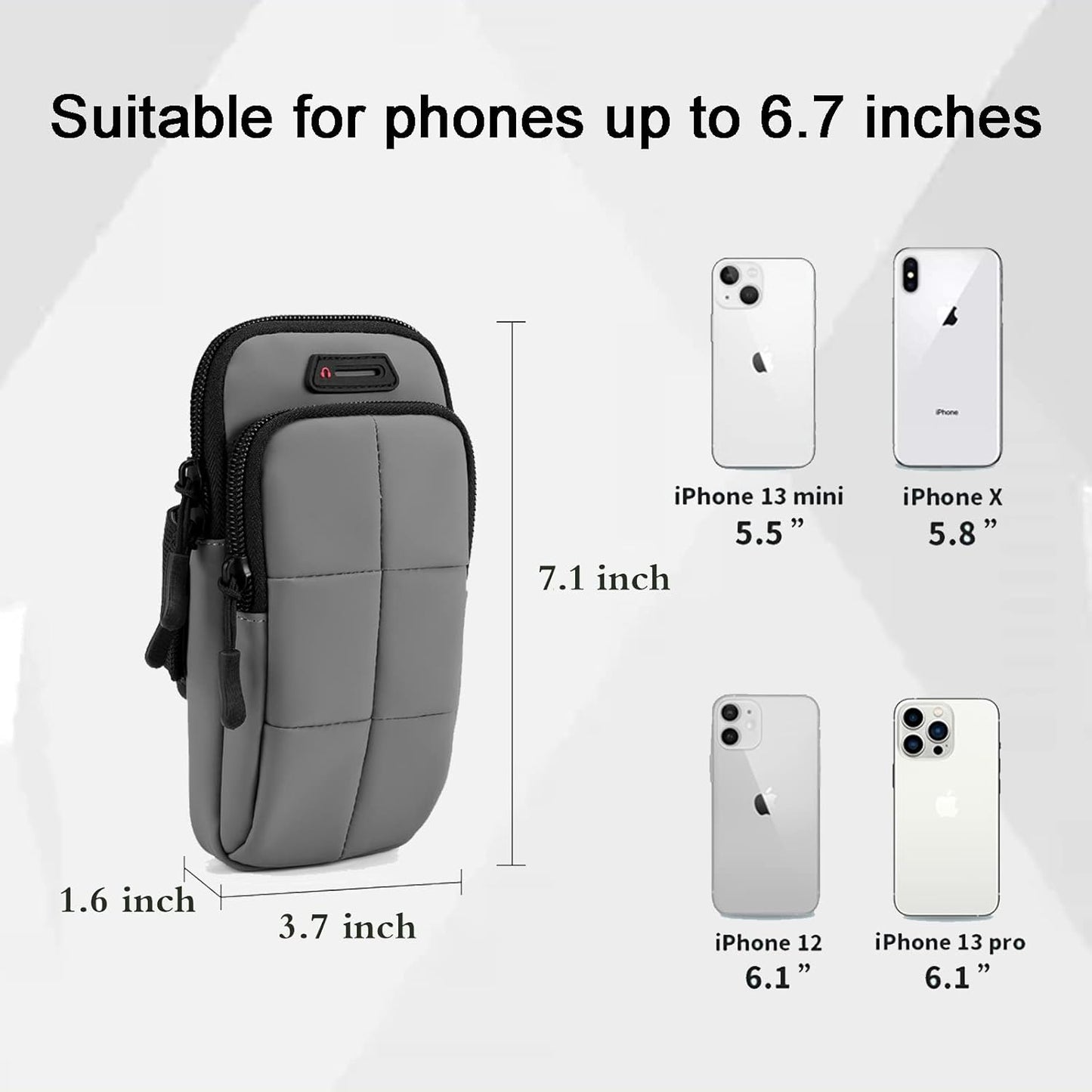 Phone Arm Bands for Running, Armband Cell Phone Holder for Exercise (Gray)