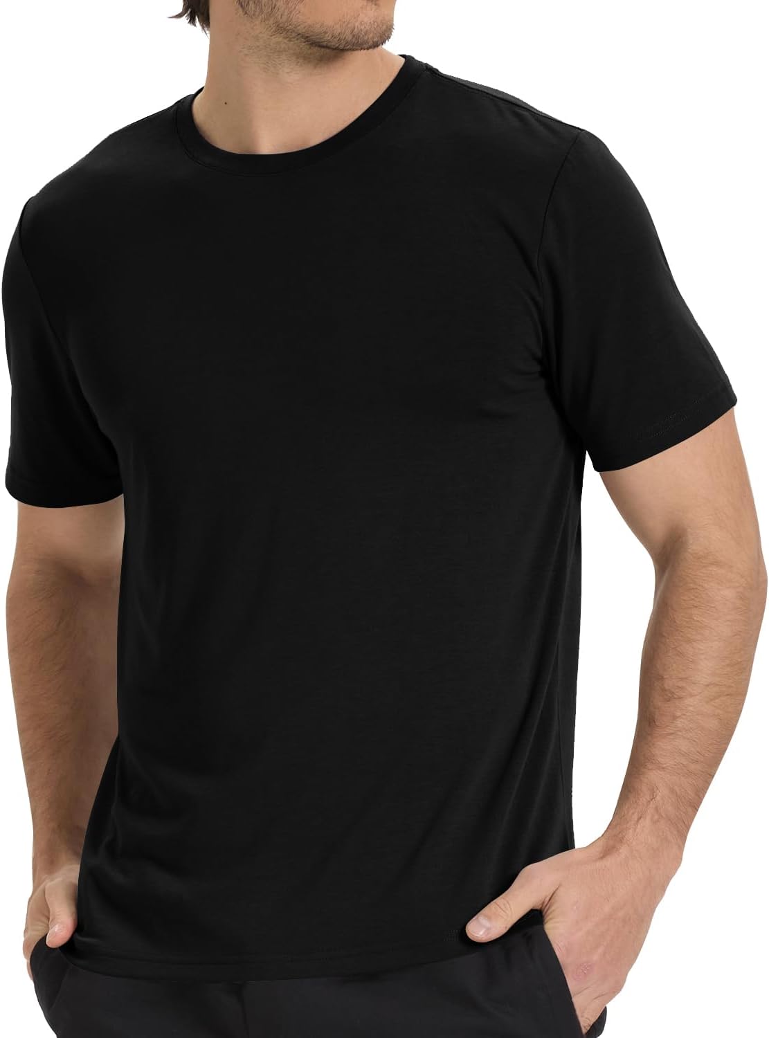 BAMBOO COOL Men's Crewneck T-Shirts Short Sleeve Heavy Weight Tees Athletic Casual Basic T Shirt