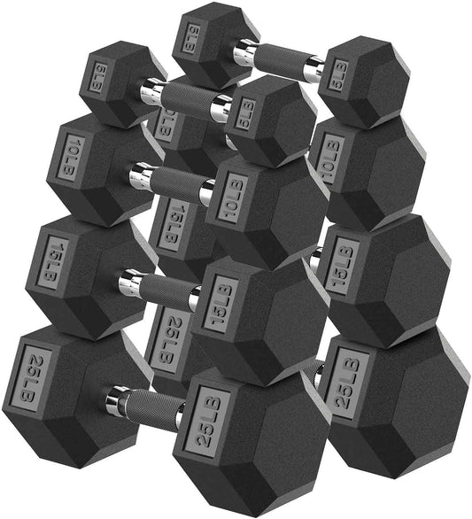 Hex Dumbbell 45-480 lb Set, Rubber Encased Exercise & Fitness Dumbbells for Home Gym, Hand Weights for Strength Training