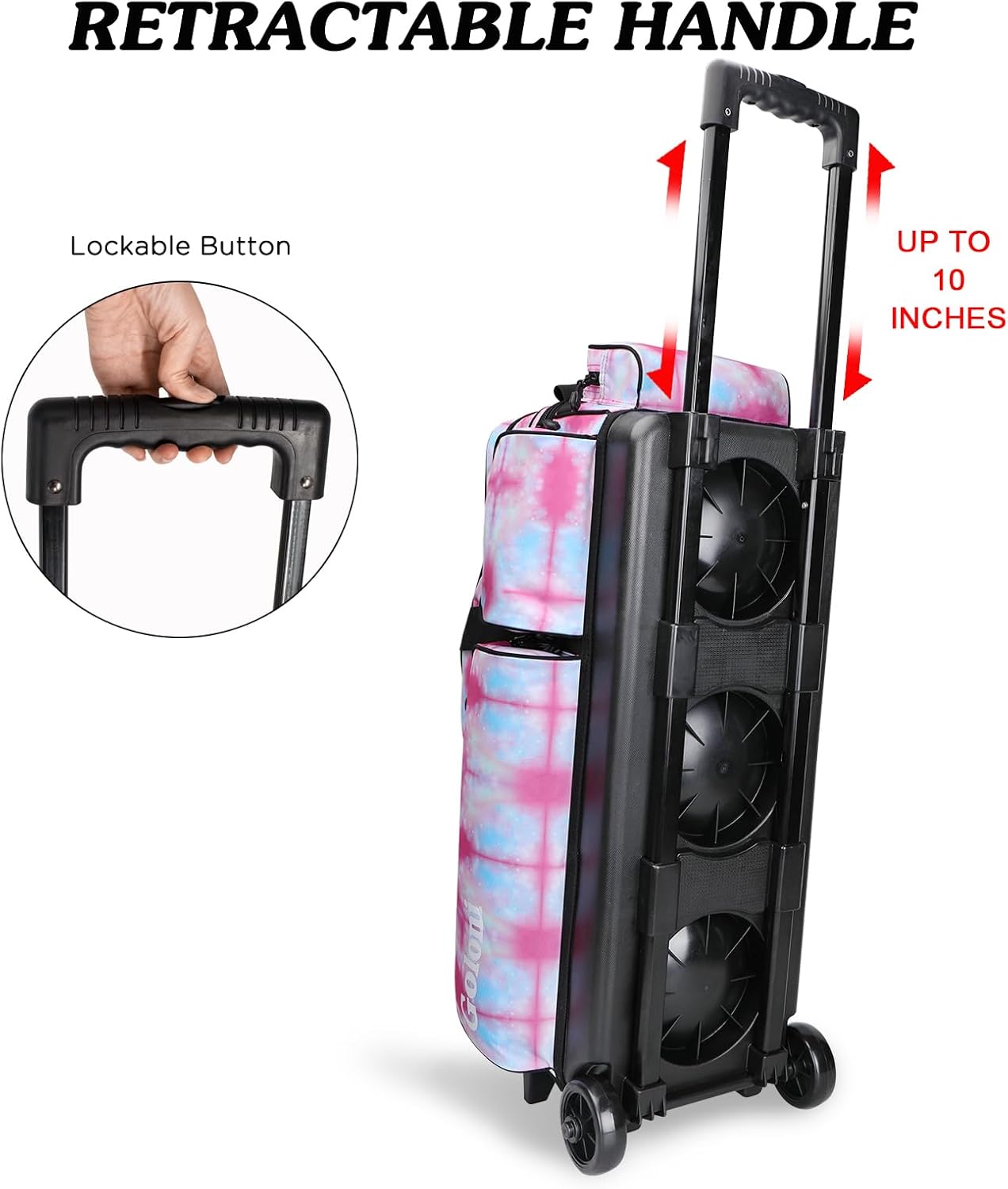 Goloni 3 Ball Bowling Bags with Wheels - Rolling Bowling Bag for 3 Balls & Accessories - Retractable Handle Extends to 38
