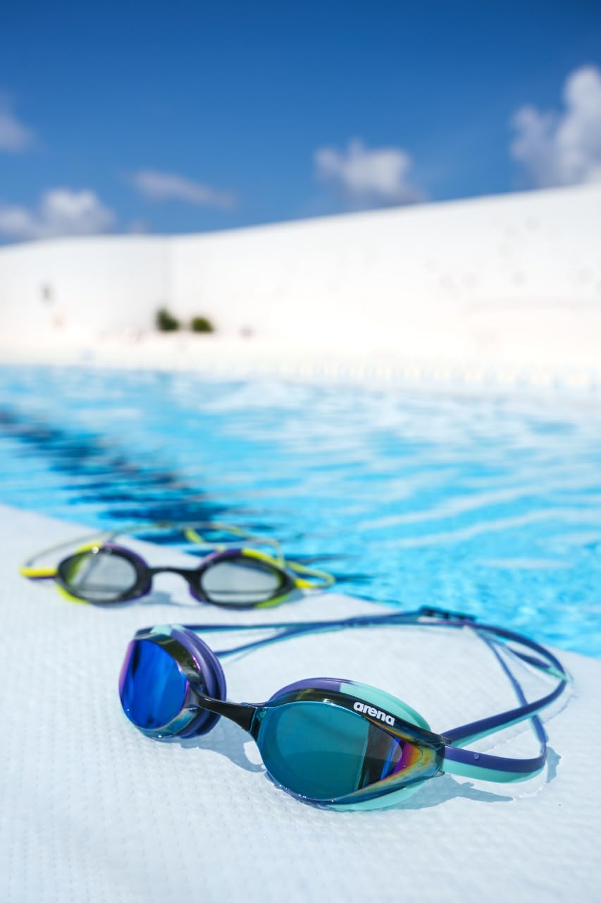 ARENA Unisex Python Racing Swim Goggles for Men and Women Anti-Fog No Leak Max Comfort Dual Strap, Mirror/Non-Mirror Lens