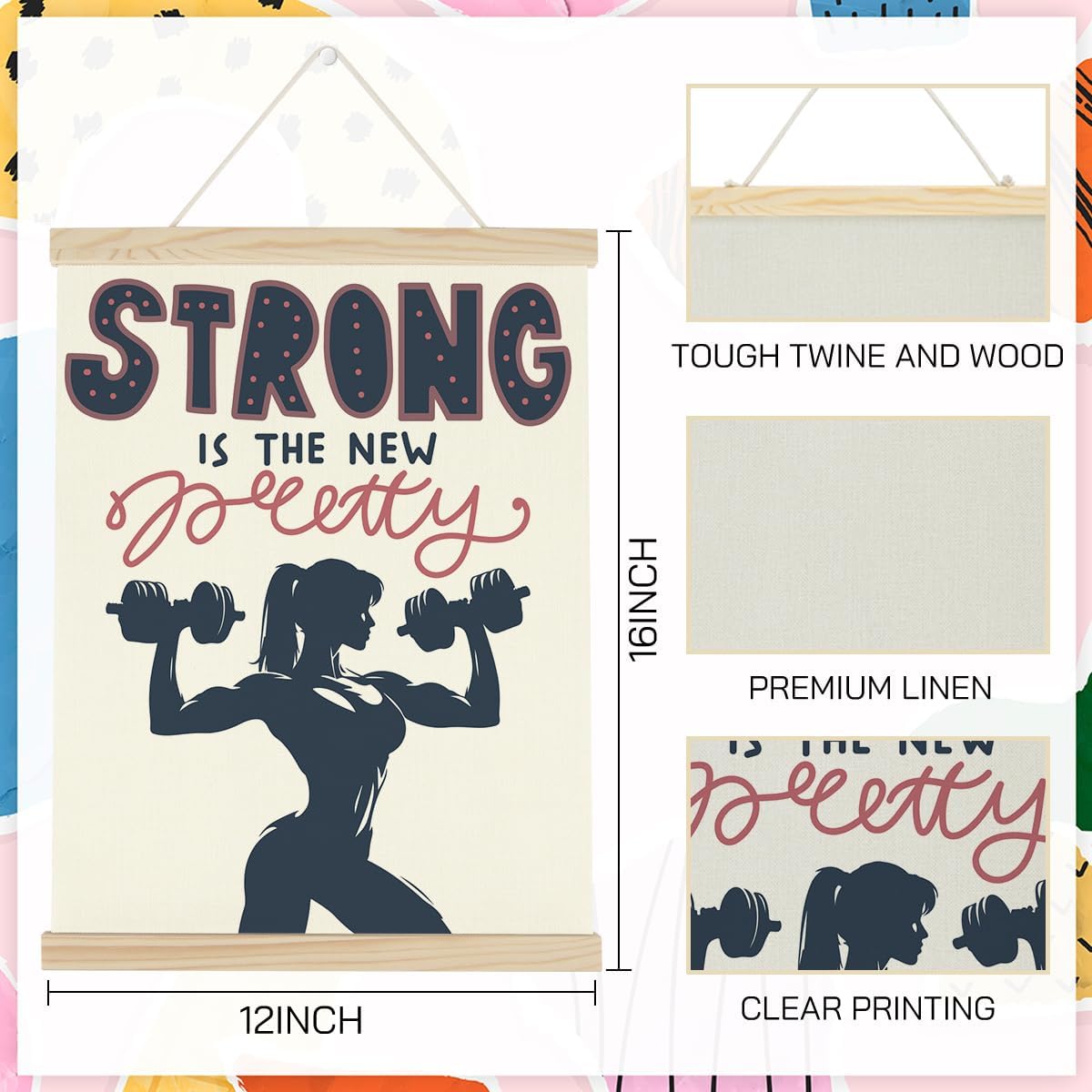 Gym Motivational Posters College Dorm Posters Gifts for Girls Friends Strong is The New Pretty Gym Flag Wall Art Decor Sign for Home Gym Bedroom Office
