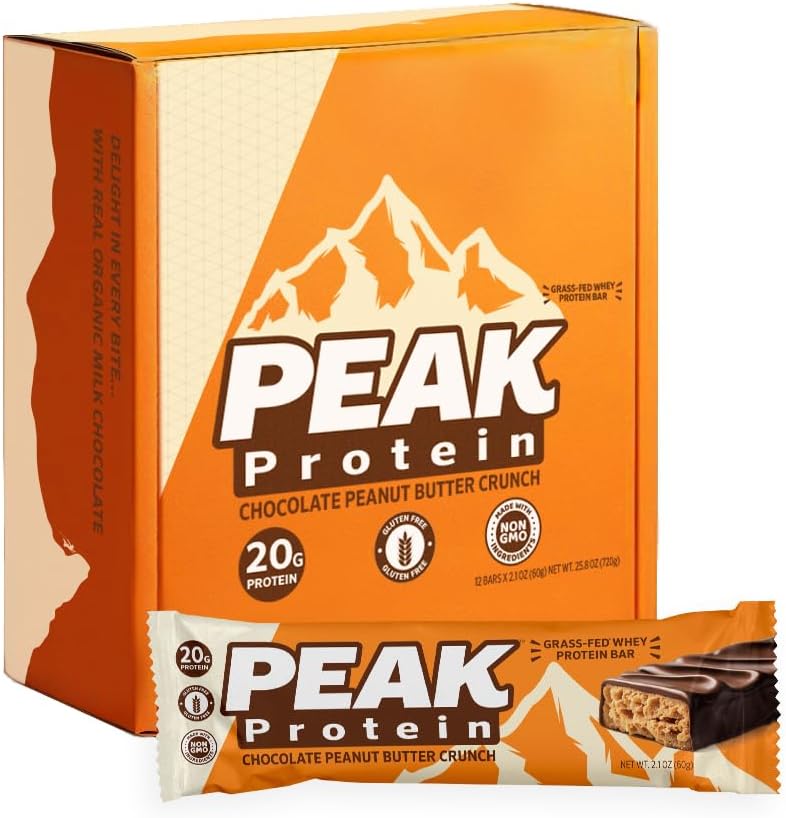 BARS - Chocolate Peanut Butter Crunch - Natural - Grass-Fed Whey - 20G Protein - Non-GMO - Gluten Free (12 Bars)
