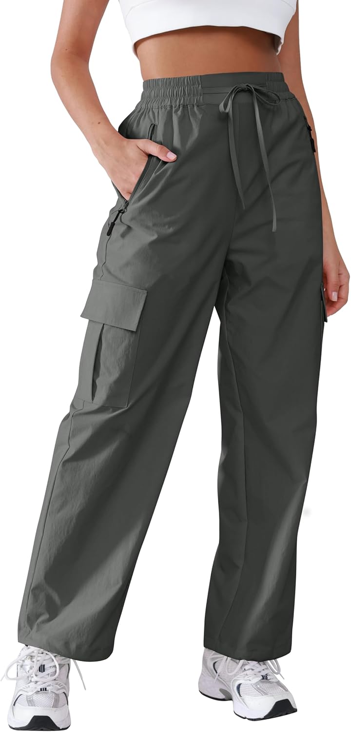 Hiking Pants Women Lightweight Cargo Pants Quick Dry Water Resistant Outdoor Travel Pants with Zipper Pockets