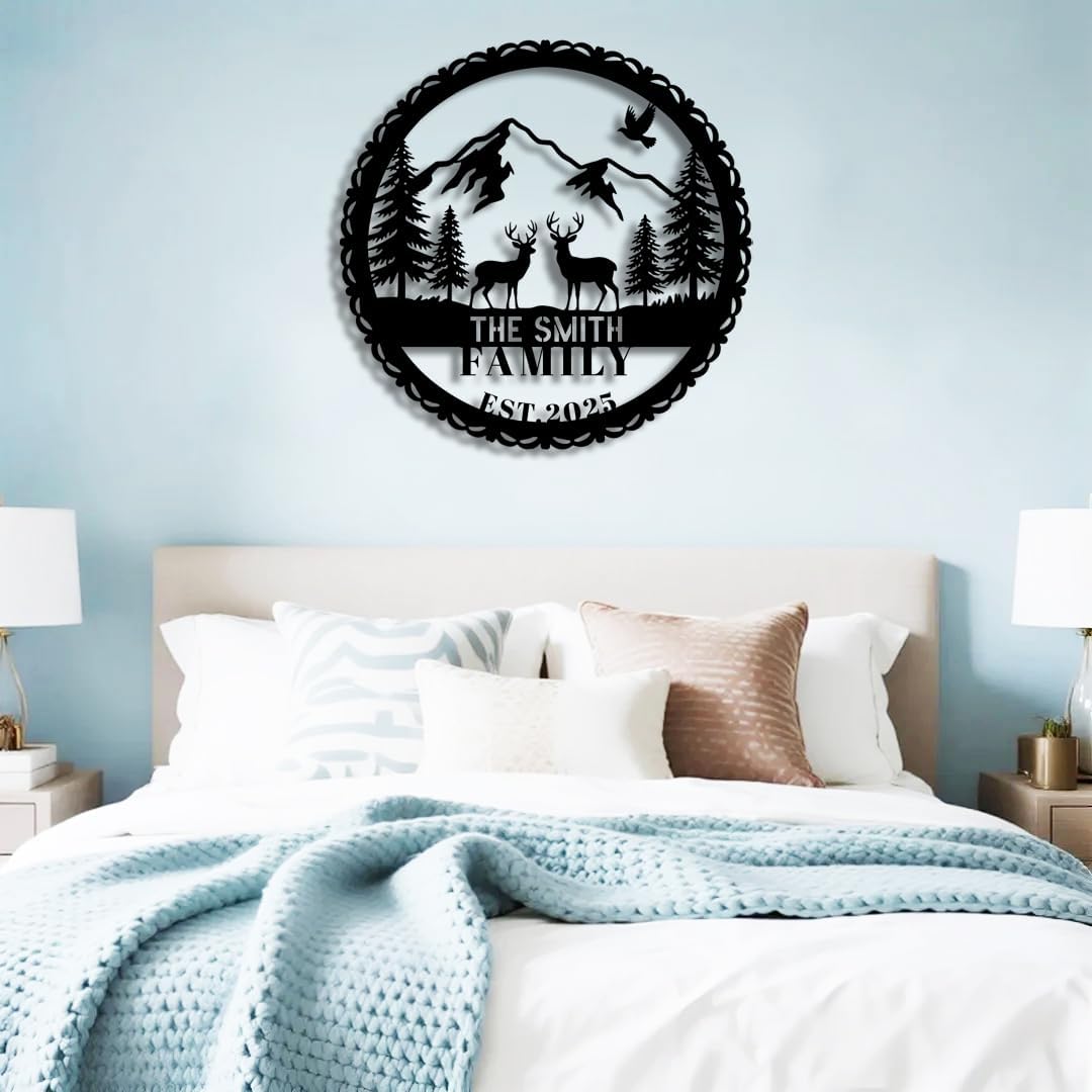 Personalized Forest Deer Metal Name Sign | Custom Metal Signs | Family Wall Art & Split Letter Name | Wedding Gift & Anniversary | Indoor Decor Gift for Women, Men, Wife, Parents, Couple