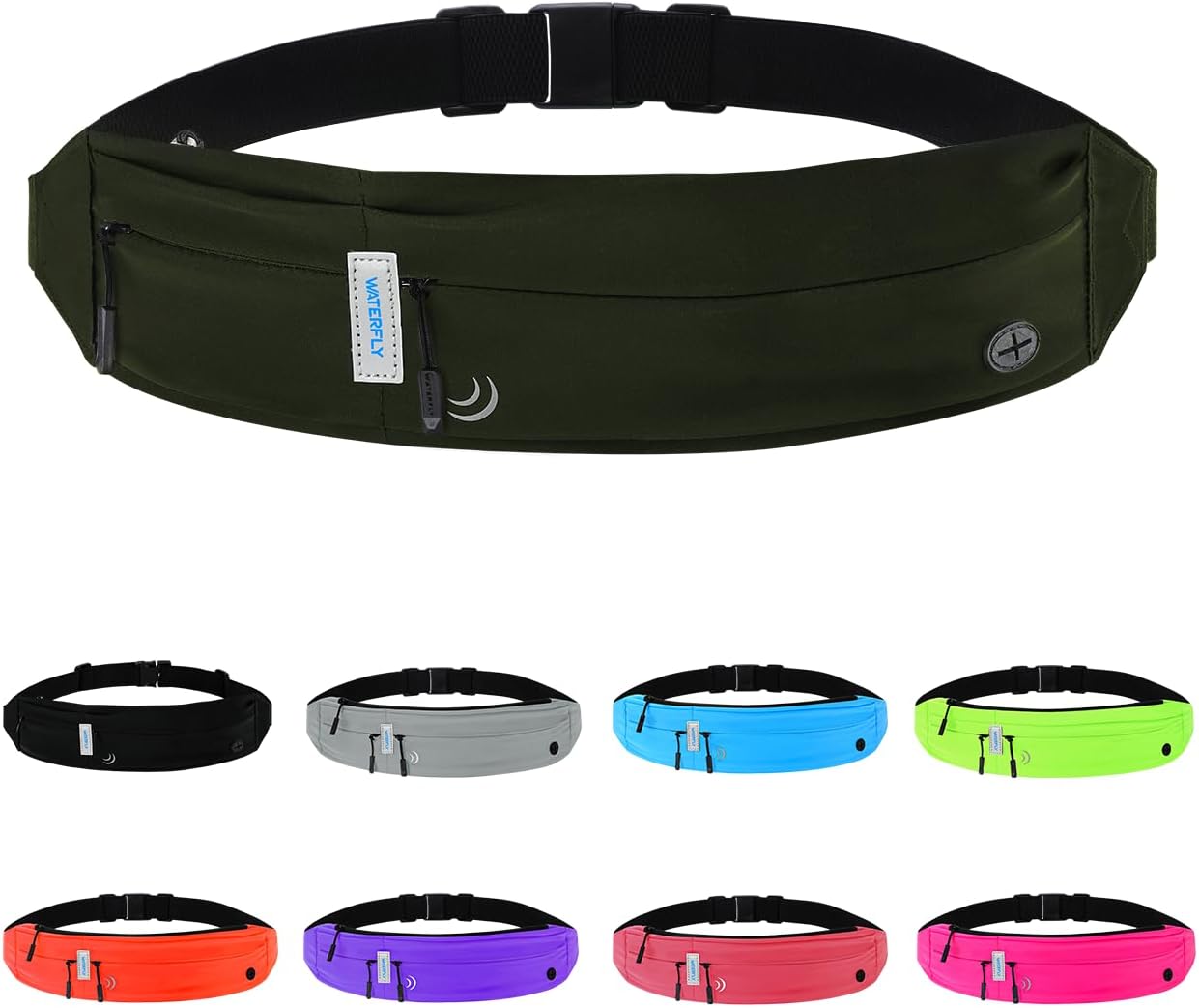 WATERFLY Running Belt Fanny Pack: Runner Marathon Jogging Waist Pack Sport Workout Exercise Fitness Phone Holder Belt for Men Women Jogger Slim Waistband