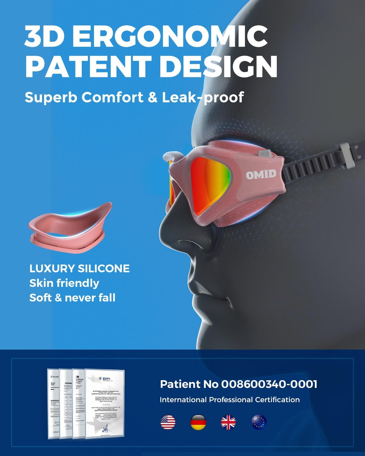 OMID Swim Goggles, P2 Polarized Swimming Goggles for Men Anti-fog Goggles Swimming for Adult Women