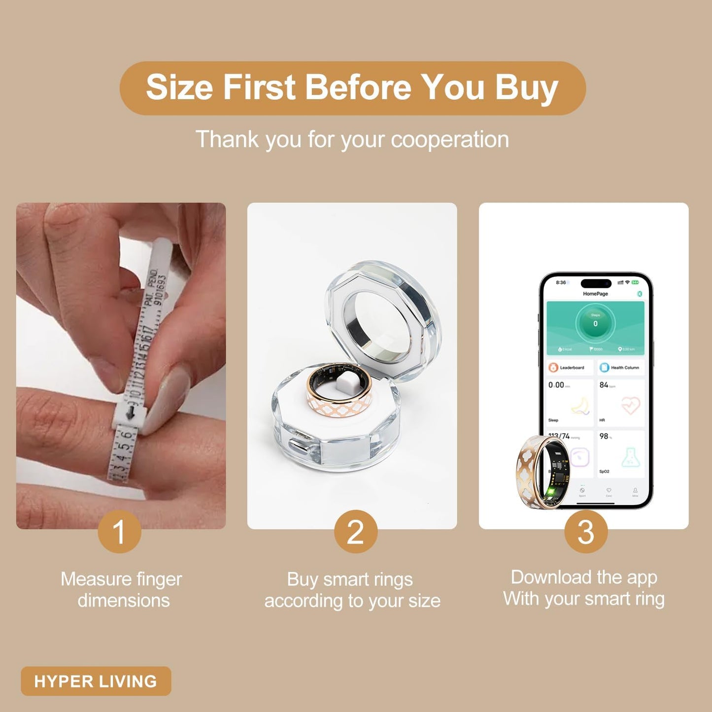 Smart Ring Health Tracker, Sleep Tracker Ring with Heart Rate, Waterproof Fitness Ring for Activity Monitoring/Steps/Distance/Calories, Air Gesture (11)