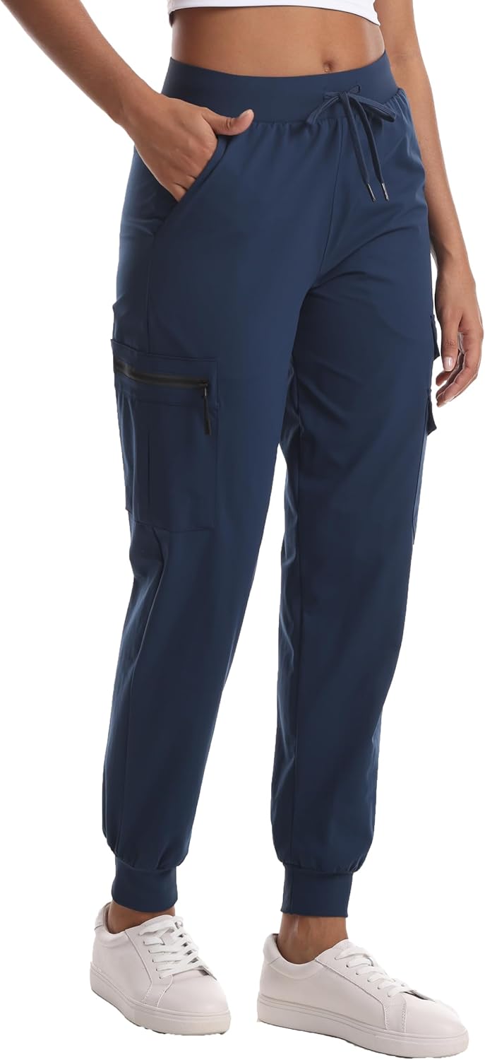 Women's Lightweight Hiking Joggers with Pockets - Water Resistant Cargo Pants for Outdoor Workouts Camping