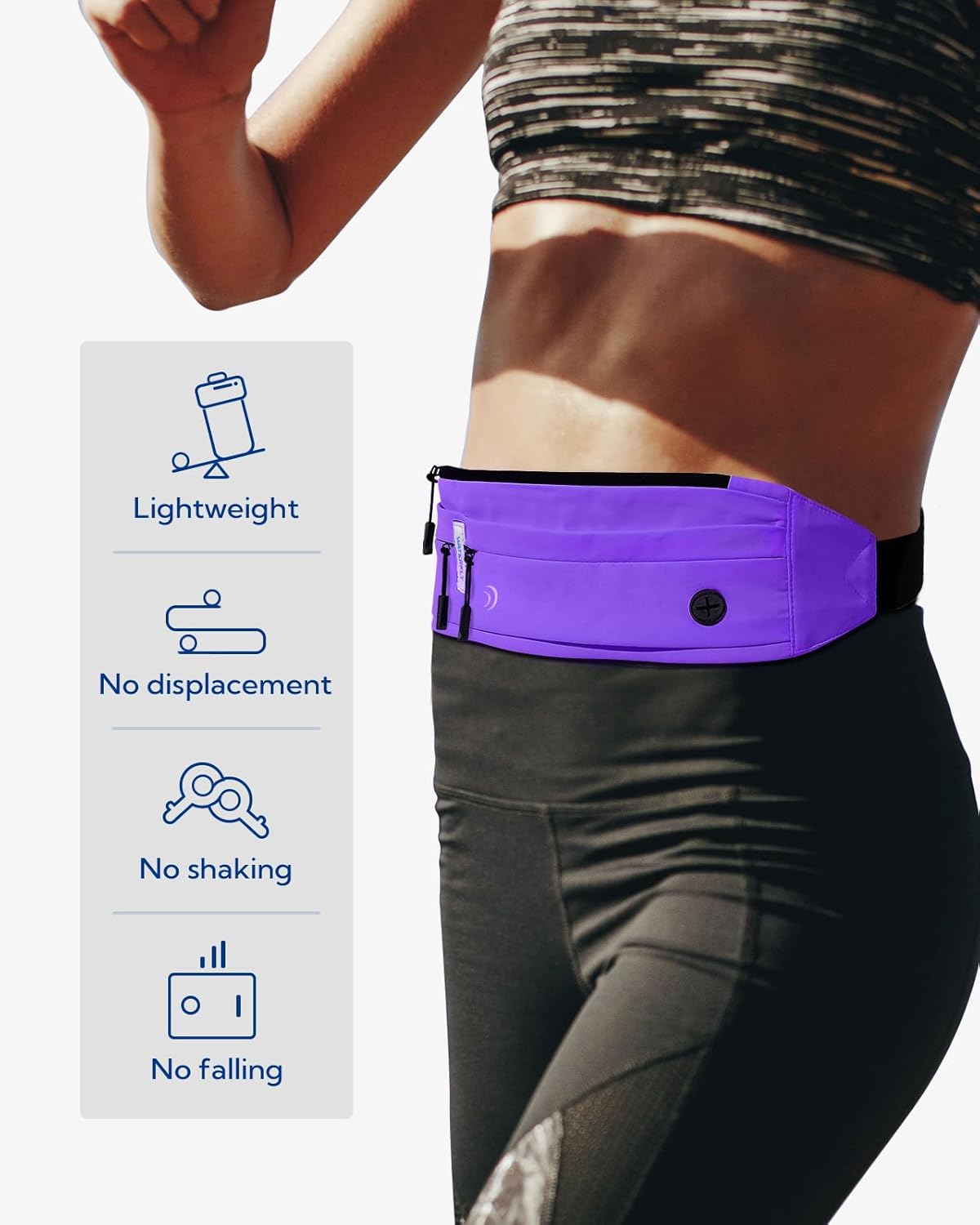 WATERFLY Running Belt Fanny Pack: Runner Marathon Jogging Waist Pack Sport Workout Exercise Fitness Phone Holder Belt for Men Women Jogger Slim Waistband
