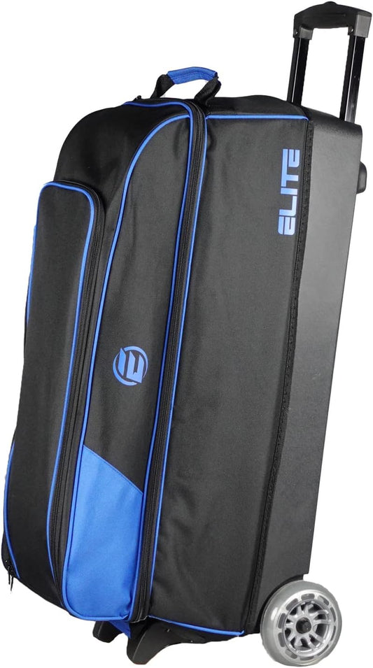 ELITE Basic Triple Roller Black Bowling Bag - 3 Ball Roller, Fits 2 Pairs of Size 15 Shoes, Air Travel-Friendly